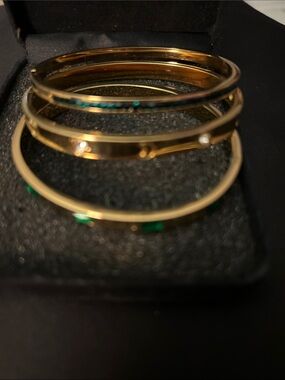 Gold-Tone Green Accent Bangle Bracelet Set